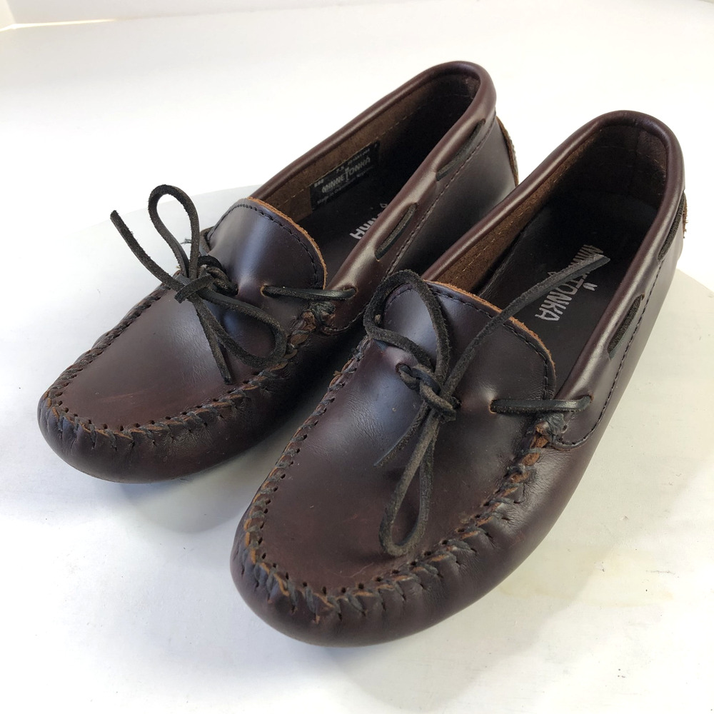 Minnetonka 698 Smooth Leather Driving Moccasin Women's 7.5 Shoes Red Brown READ